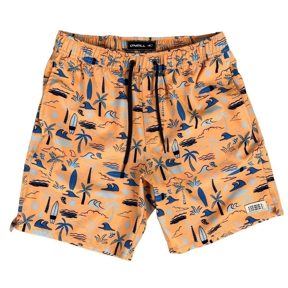 O'Neill Smash Up Volley Swim Trunks Mens Small Orange Allover Surf Graphic Print